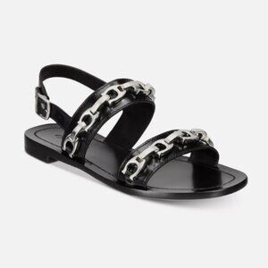 Coach “Eden” Metallic Logo Link Leather Sandals Size 6